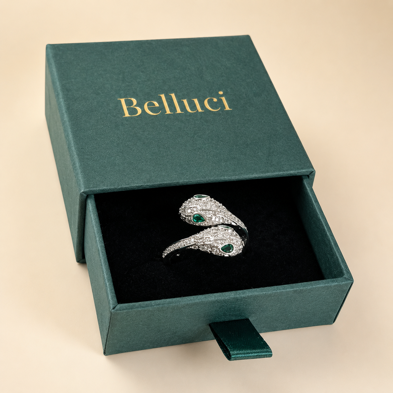 Anillo de serpiente plateado con circonita en acero 316L