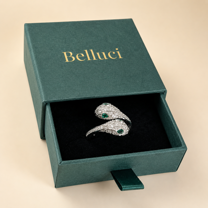 Anillo de serpiente plateado con circonita en acero 316L