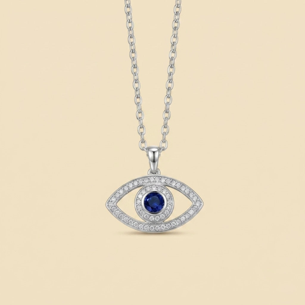 Collar de ojo turco con circonita en acero inoxidable 316L