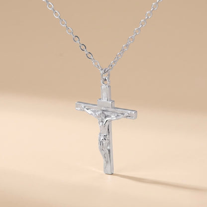 Collar de crucifijo para hombre plateado en acero inoxidable 316L