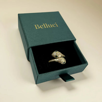 Anillo serpiente con circón natural dorado