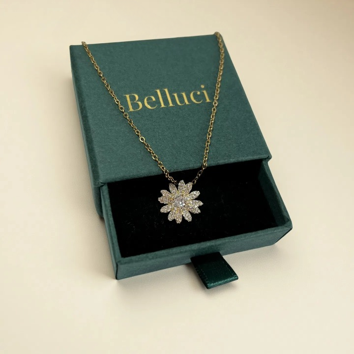 Collar flor con circón natural