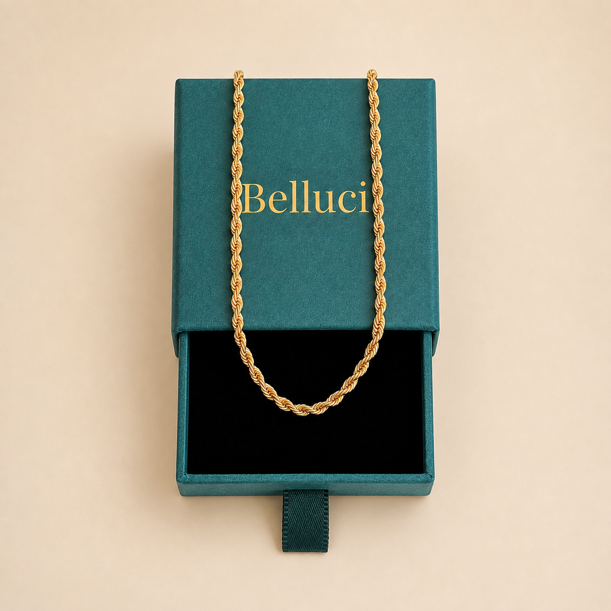 Cadena de cordón para hombre dorada en acero y oro 18k