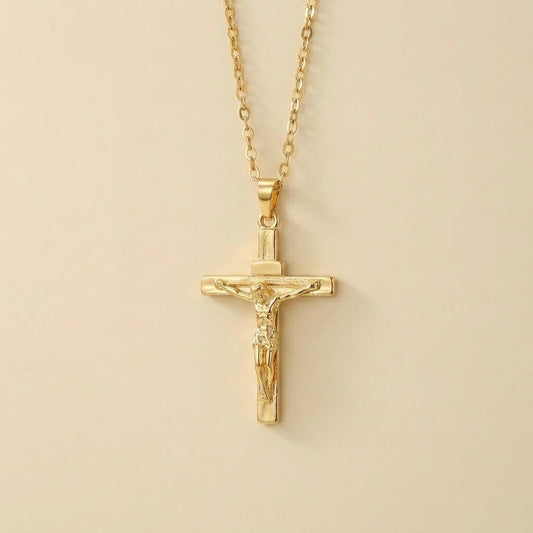 Collar de crucifijo para hombre dorado en acero y oro 18k