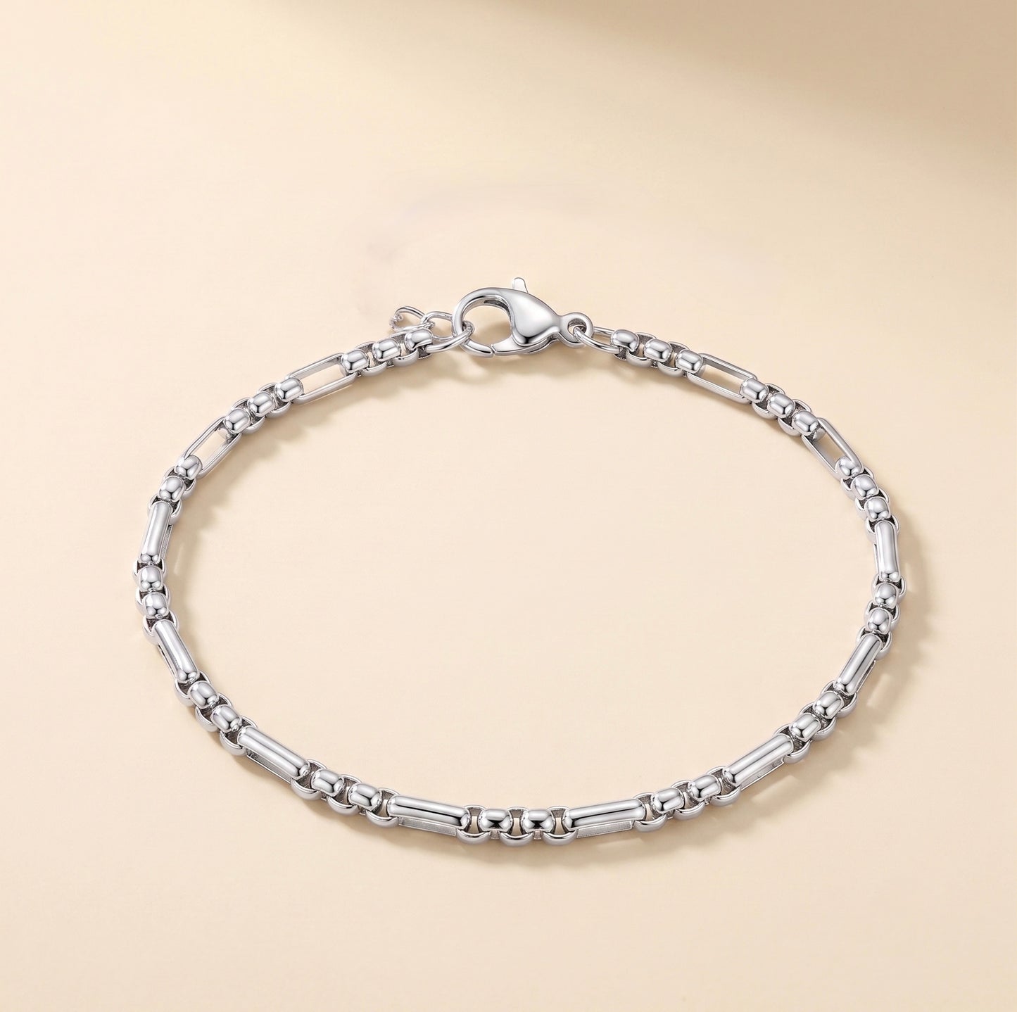 Pulsera de eslabones plateada en acero inoxidable 316L