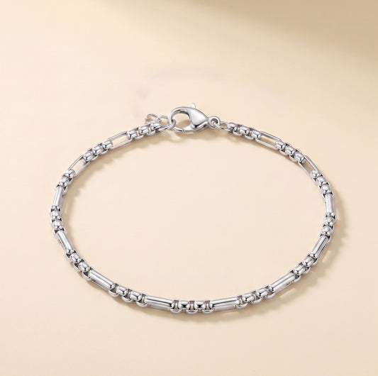 Pulsera de eslabones plateada en acero inoxidable 316L