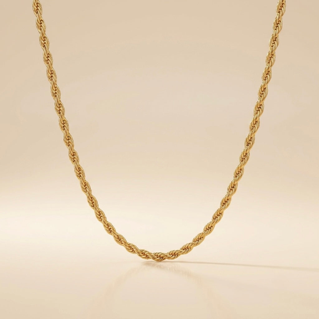 Fio de cordão para homem dourado em aço e ouro 18k