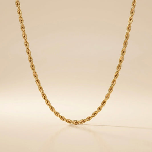 Cadena de cordón para hombre dorada en acero y oro 18k