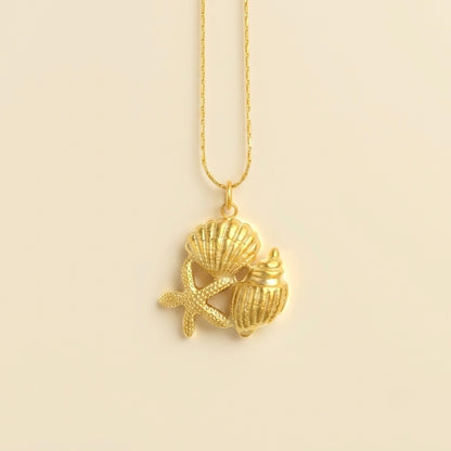 Collar triple de concha, caracola y estrella de mar dorado