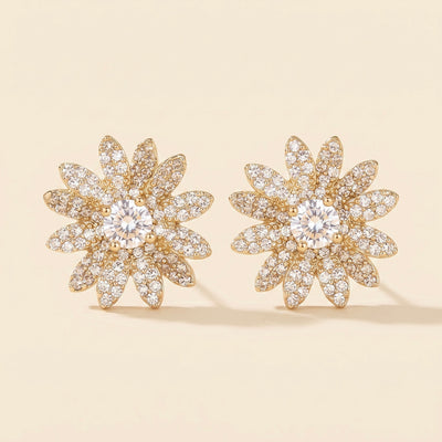 Boucles d'oreilles marguerite avec zircone en acier et or 18 carats