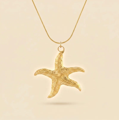 Collier étoile de mer doré en acier et or 18 carats