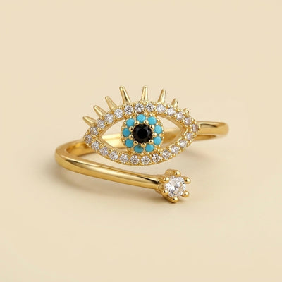 Bague œil turc dorée en acier et or 18 carats