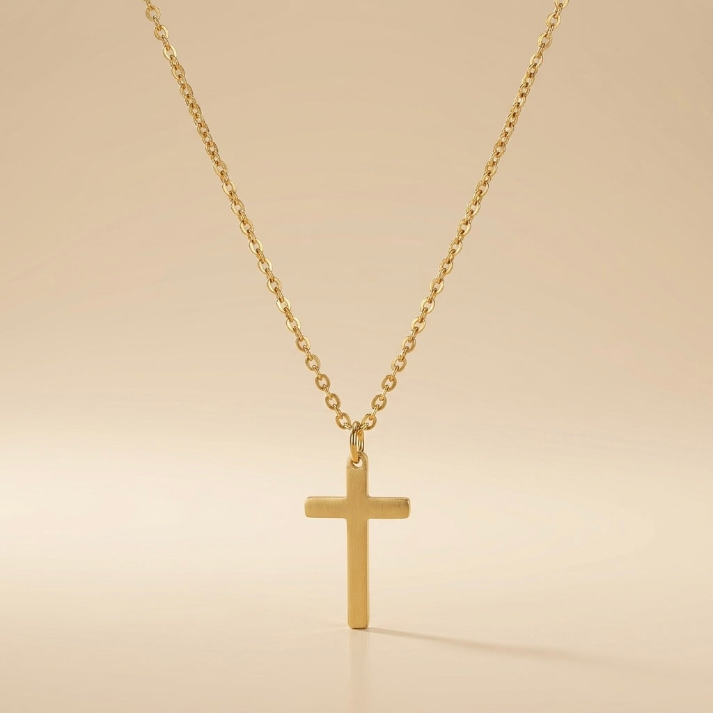 Colar de cruz para homem dourado em aço e ouro 18k