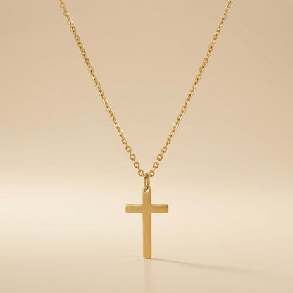 Colar de cruz para homem dourado em aço e ouro 18k