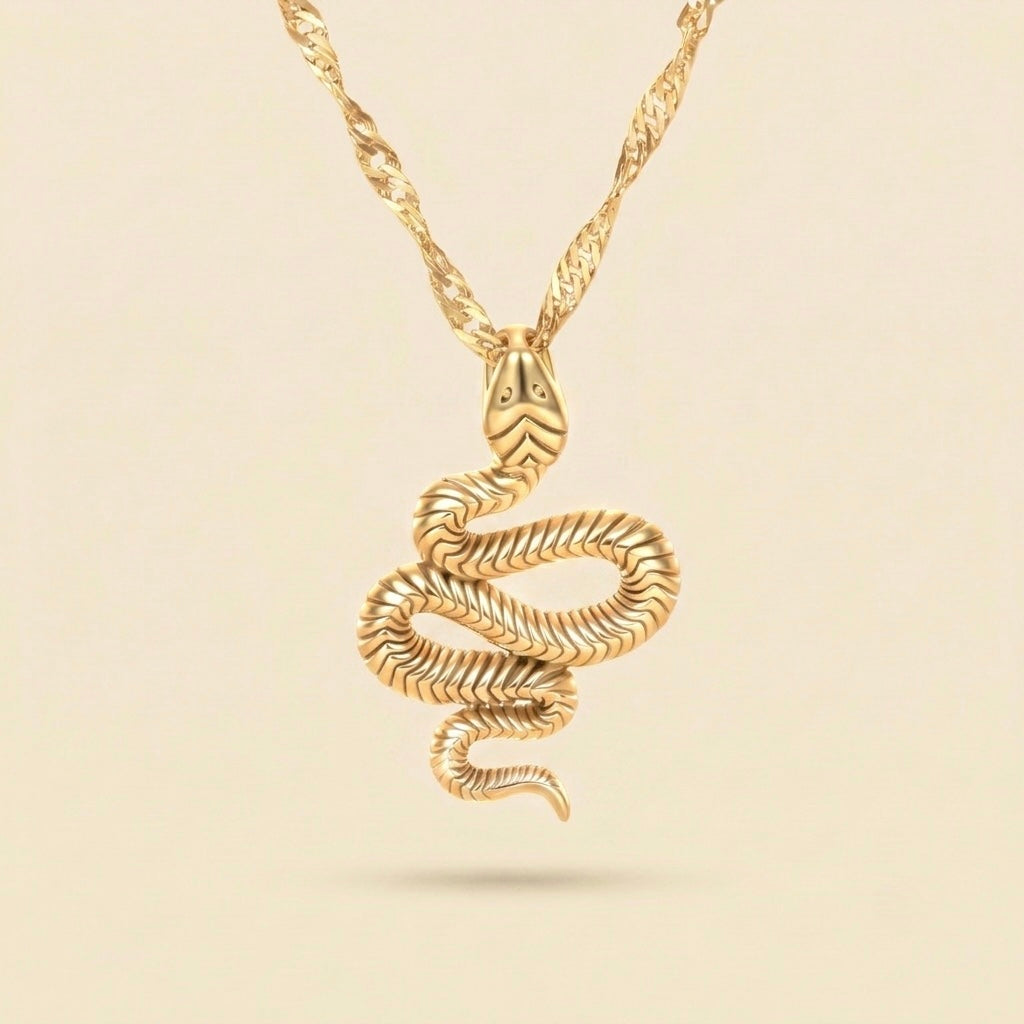 Collar de serpiente dorado en acero inoxidable y oro 18k