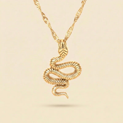 Collier serpent doré en acier inoxydable et or 18 carats