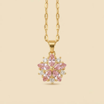 Collier fleur de cerisier en plaqué or 18 carats avec zirconiums