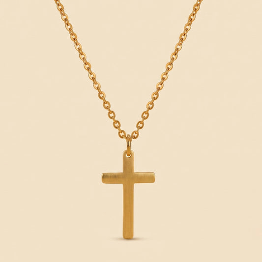 Collier croix homme doré en acier et or 18 carats