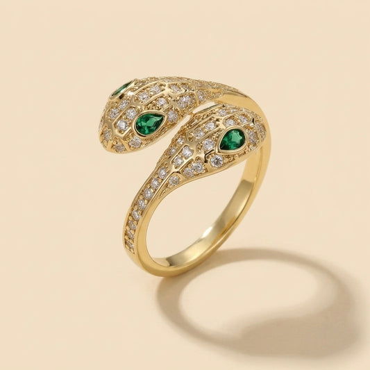 Anel de cobra dourado com zircónia em ouro 18k