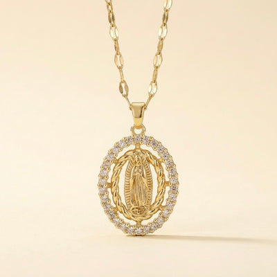 Collier de saints doré avec zircones en acier et or 18 carats