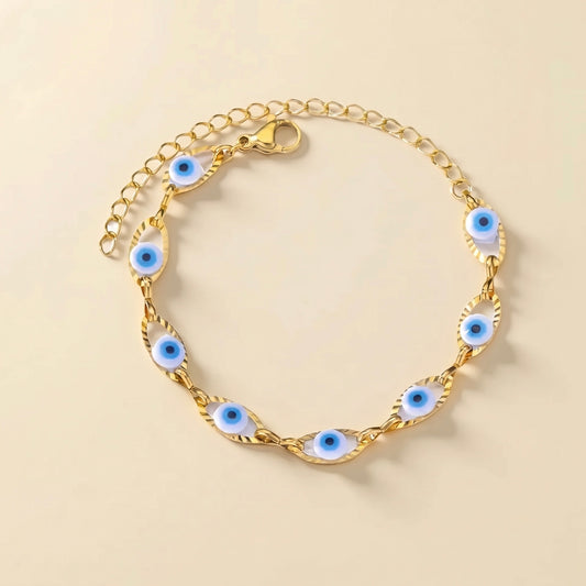 Pulsera de ojo turco dorada en acero inoxidable y oro 18k