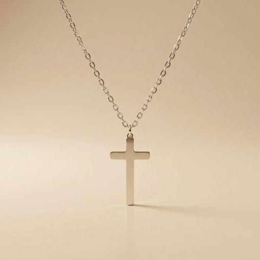 Collar de cruz para hombre plateado en acero 316L