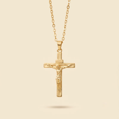 Collier crucifix pour homme doré en acier et or 18 carats