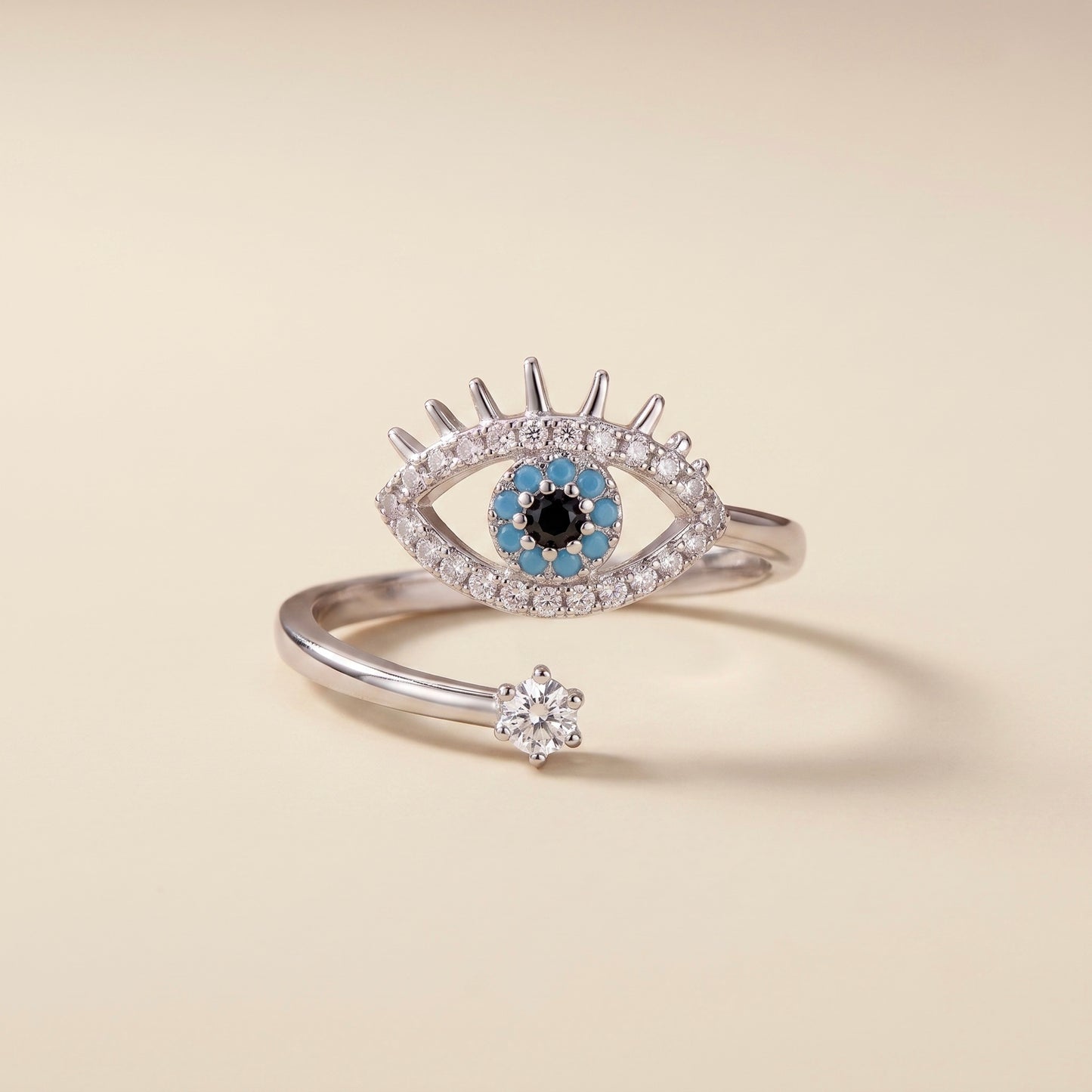 Anillo de ojo turco plateado en acero inoxidable 316L