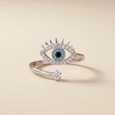 Bague œil turc argentée en acier inoxydable 316L