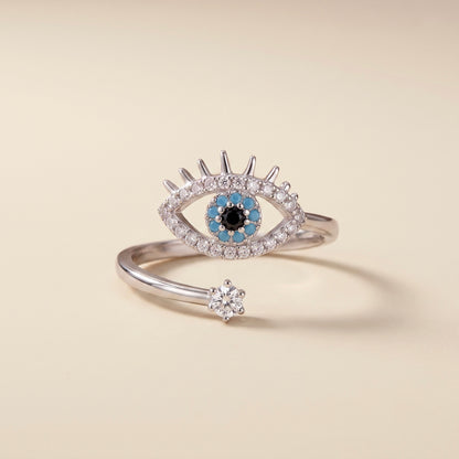 Anillo de ojo turco plateado en acero inoxidable 316L