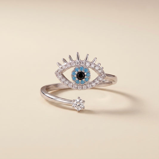 Bague œil turc argentée en acier inoxydable 316L