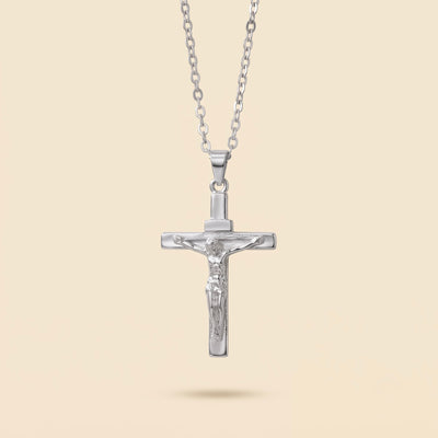 Collier crucifix pour homme en acier inoxydable 316L argenté