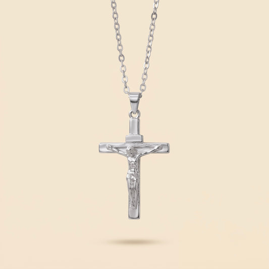 Collier crucifix pour homme en acier inoxydable 316L argenté