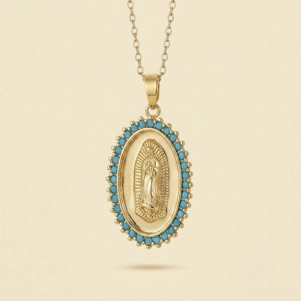 Collar de la Virgen con circonitas azules en oro 18k