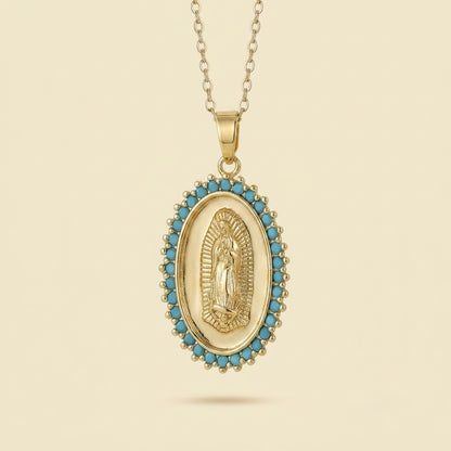 Collar de la Virgen con circonitas azules en oro 18k