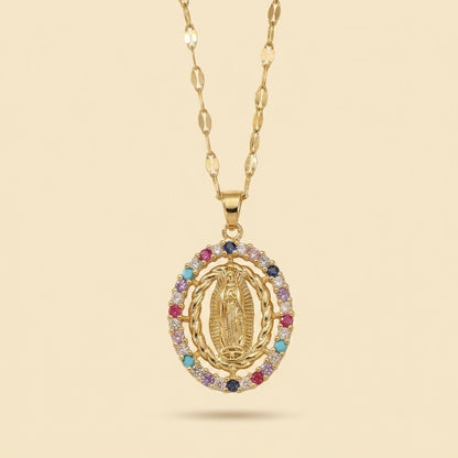 Collar de la Virgen con circonitas de colores en oro 18k