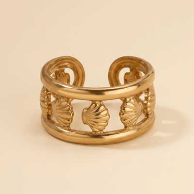 Bague en coquillage doré en acier inoxydable et or 18 carats