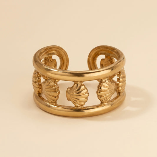 Anillo de concha dorado en acero inoxidable y oro 18k