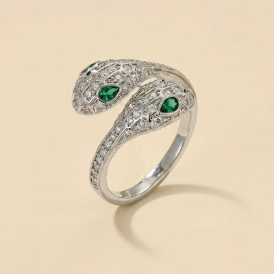 Bague serpent argentée avec zircon en acier 316L