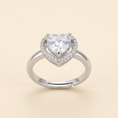 Bague cœur argentée avec zircons en acier 316L