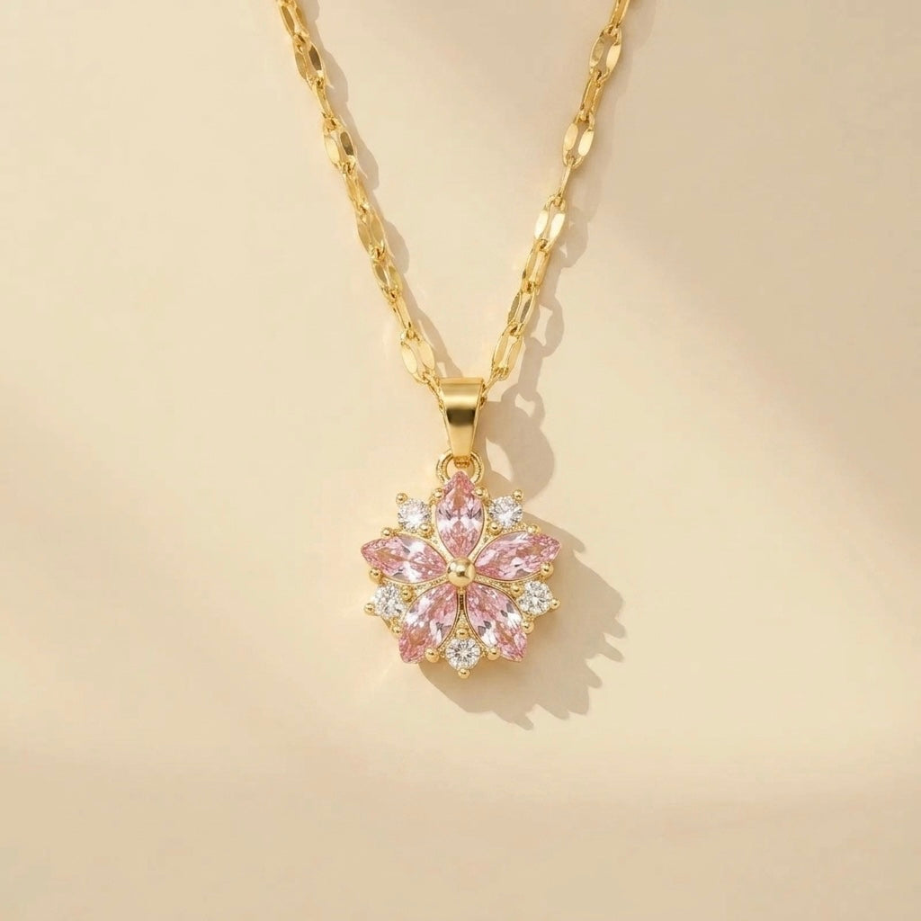 Colar de flor de cerejeira com zircónias em ouro 18k