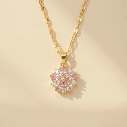 Colar de flor de cerejeira com zircónias em ouro 18k