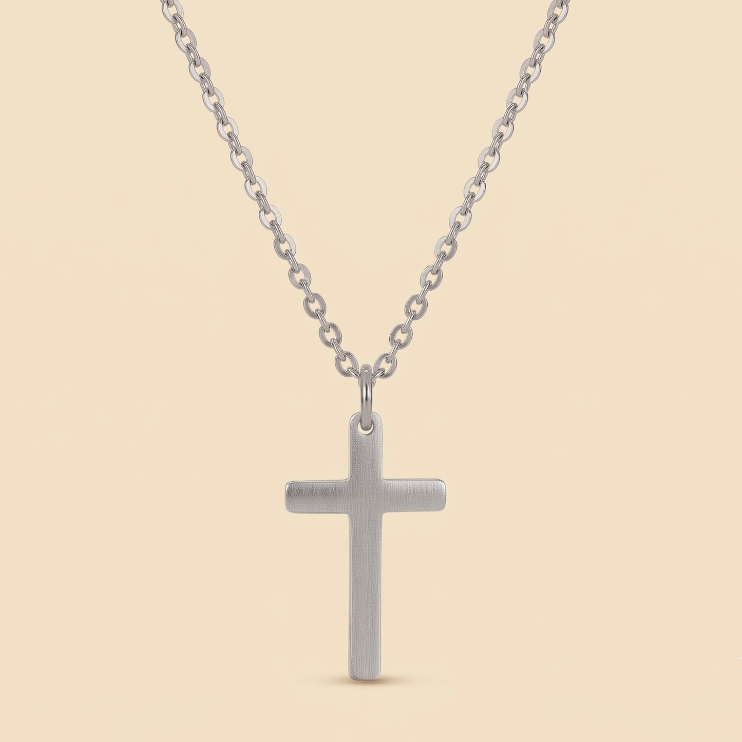 Collar de cruz para hombre plateado en acero 316L