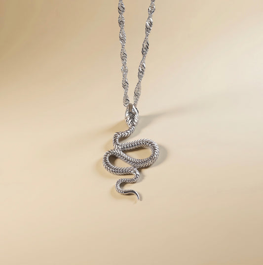 Collar de serpiente plateado en acero inoxidable 316L