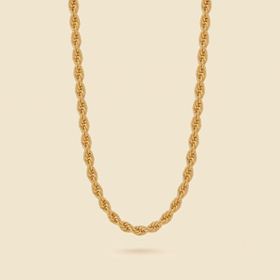 Chaîne à cordon pour homme en acier et or 18 carats