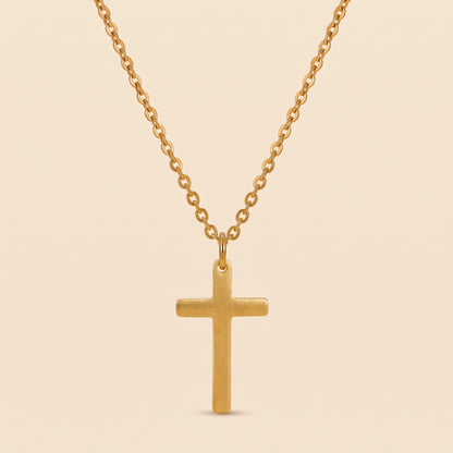 Collar de cruz para hombre dorado en acero y oro 18k