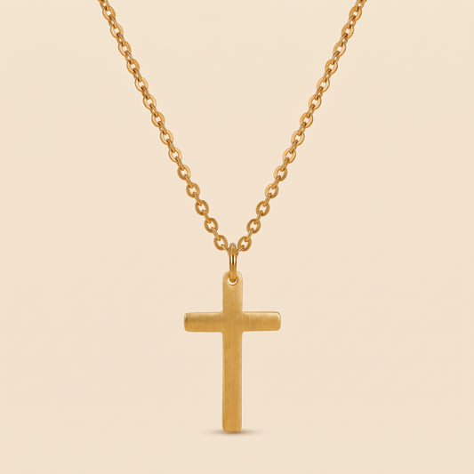 Collar de cruz para hombre dorado en acero y oro 18k