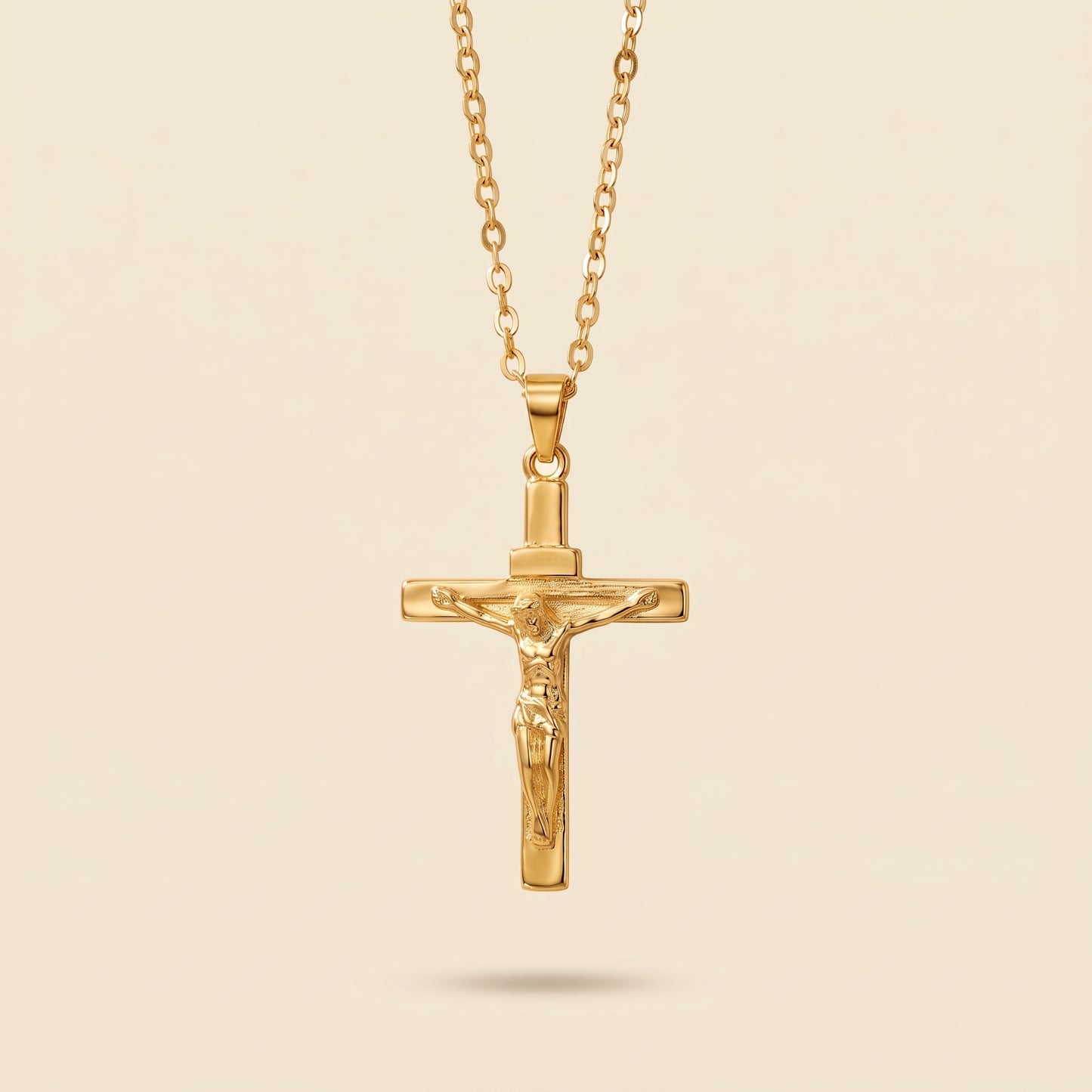 Collar de crucifijo para hombre dorado en acero y oro 18k