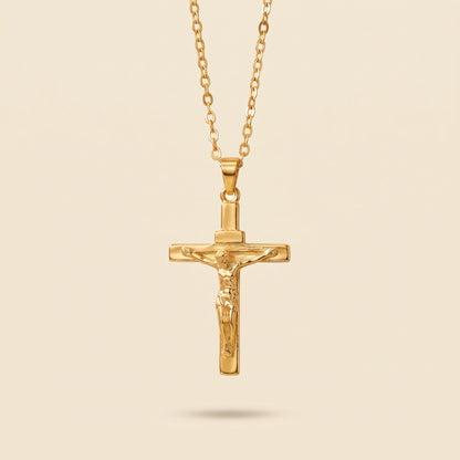 Collar de crucifijo para hombre dorado en acero y oro 18k