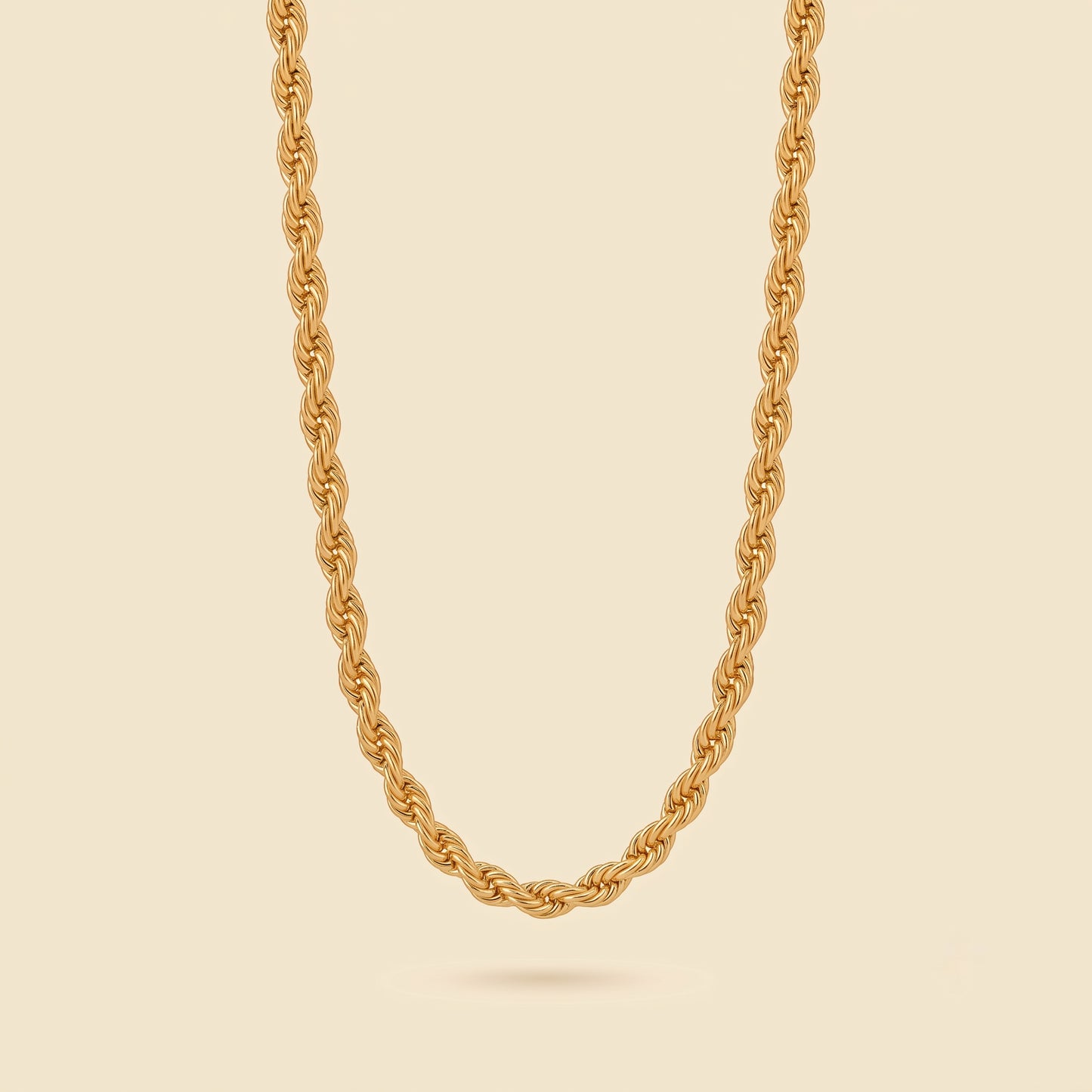 Cadena de cordón para hombre dorada en acero y oro 18k